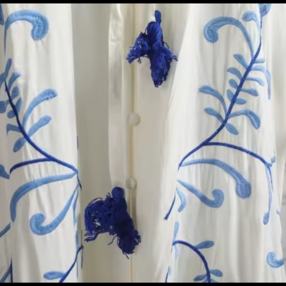 Elegant Floral Maxi Dress - Blue And White - Picture 12 of 16